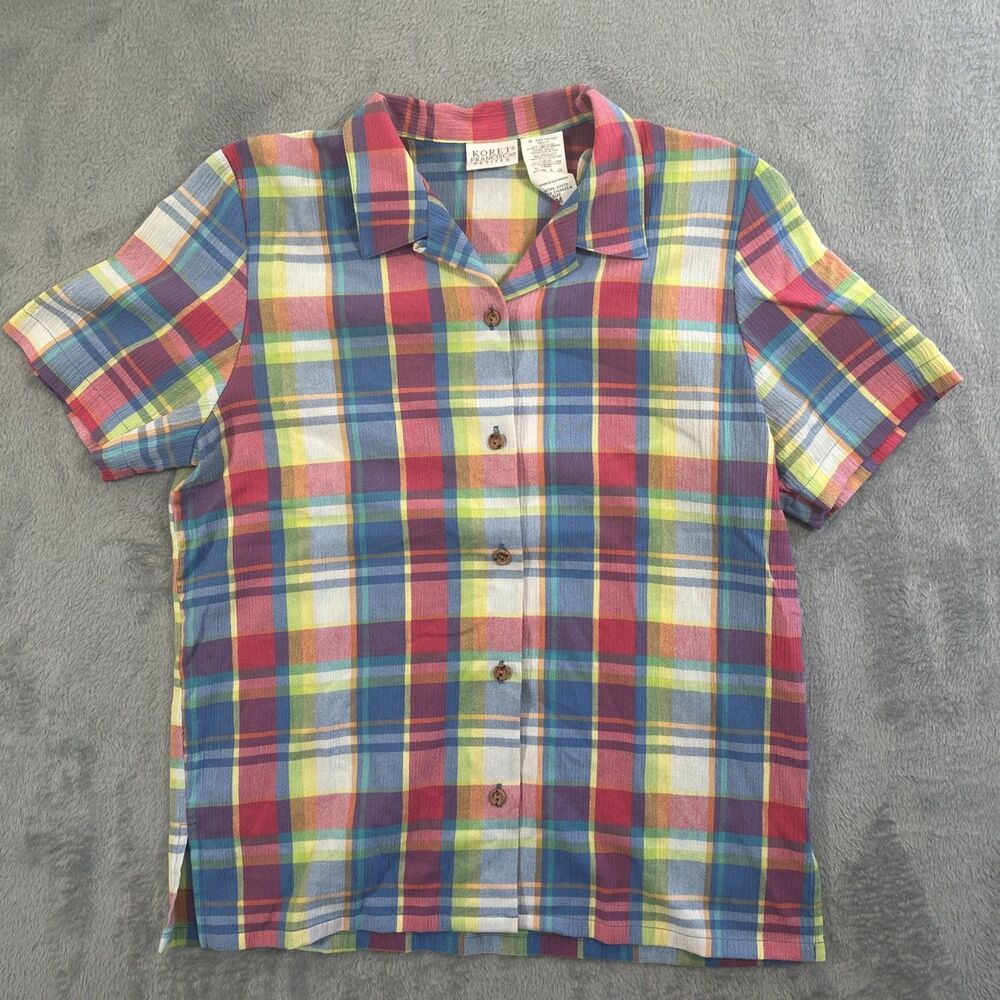 Koret Francisca Vintage Short Sleeve Shirt Womens Medium Colorful Plaid Button